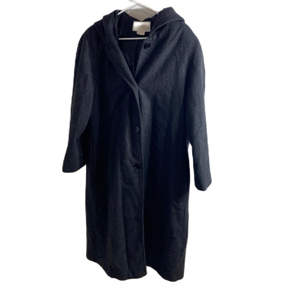 Andrea 100% Wool Hooded Maxi Trench Pea Coat Sz 16 Button Down Jacket - Picture 1 of 11